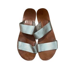 Mykonos Island Bliss Womens Brown Silver Double Strap Slip-On Flats Size 9